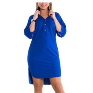 Women's cobalt blue 3/4 sleeve midi boyfriend shirt dress, size Small, Like New